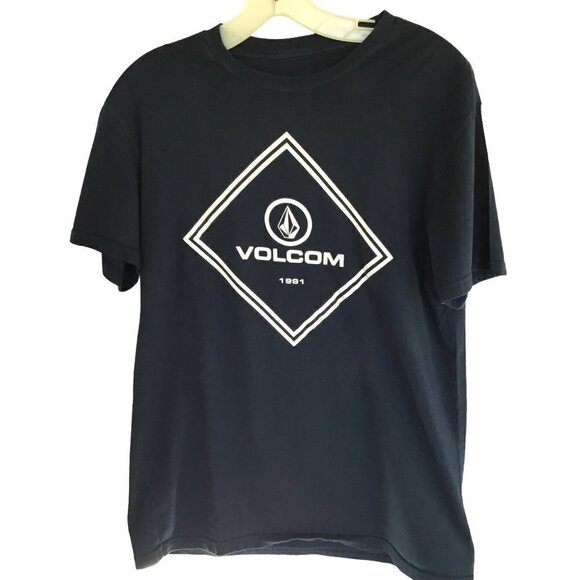 Volcom Men's Logo Short Sleeve Crew Neck Navy Pullover Blue Tee in Size Medium - Picture 1 of 6